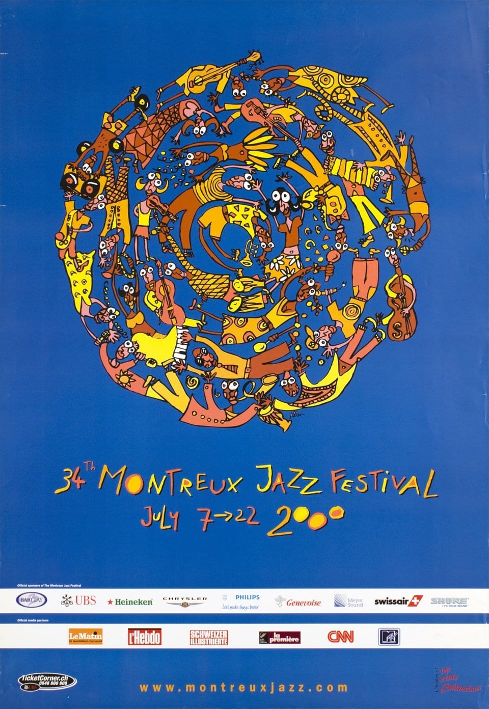 Affiche officielle de la 34e édition du Montreux Jazz Festival, 7-22 juillet 2000.