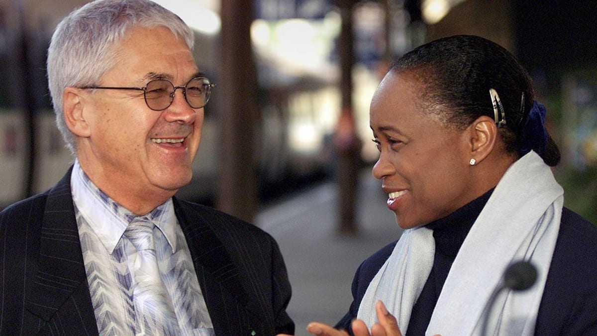Barbara Hendricks et Claude Nobs, le fondateur du Montreux Jazz Festival, à Montreux en 2002.