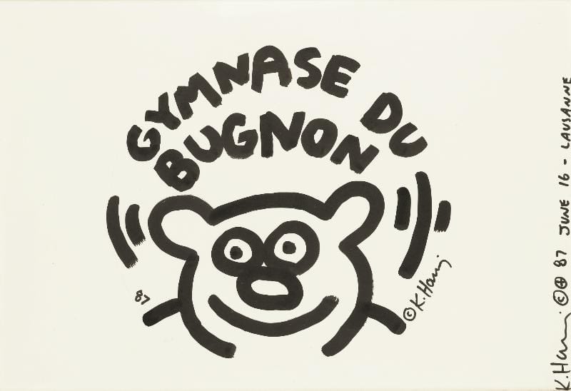 Le dessin « Gymnase du Bugnon », signé et daté du 16 juin 1987 à Lausanne.