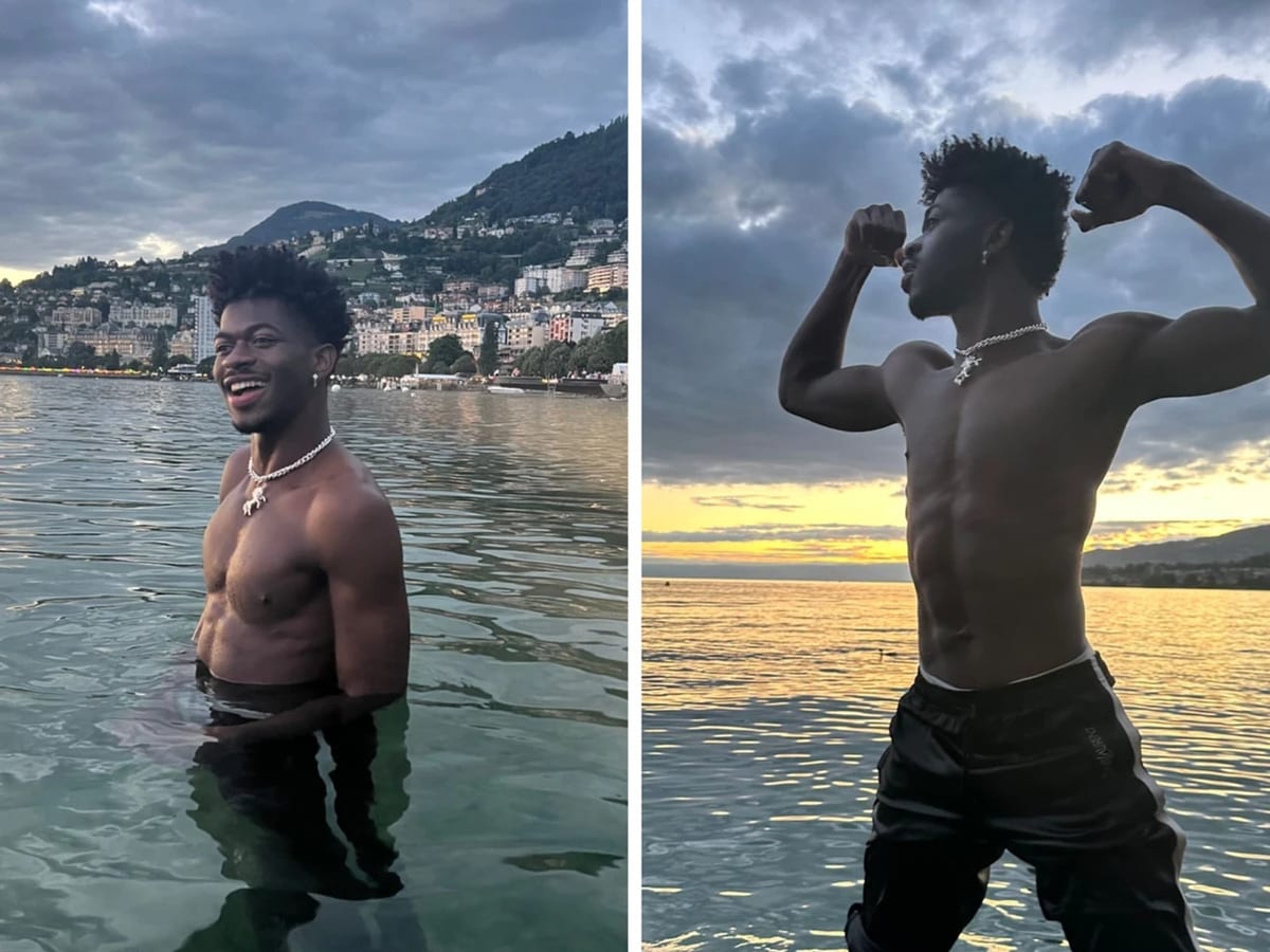 Lil Nas X se baigne dans le Léman, près de la Place du Marché, en juillet 2023.