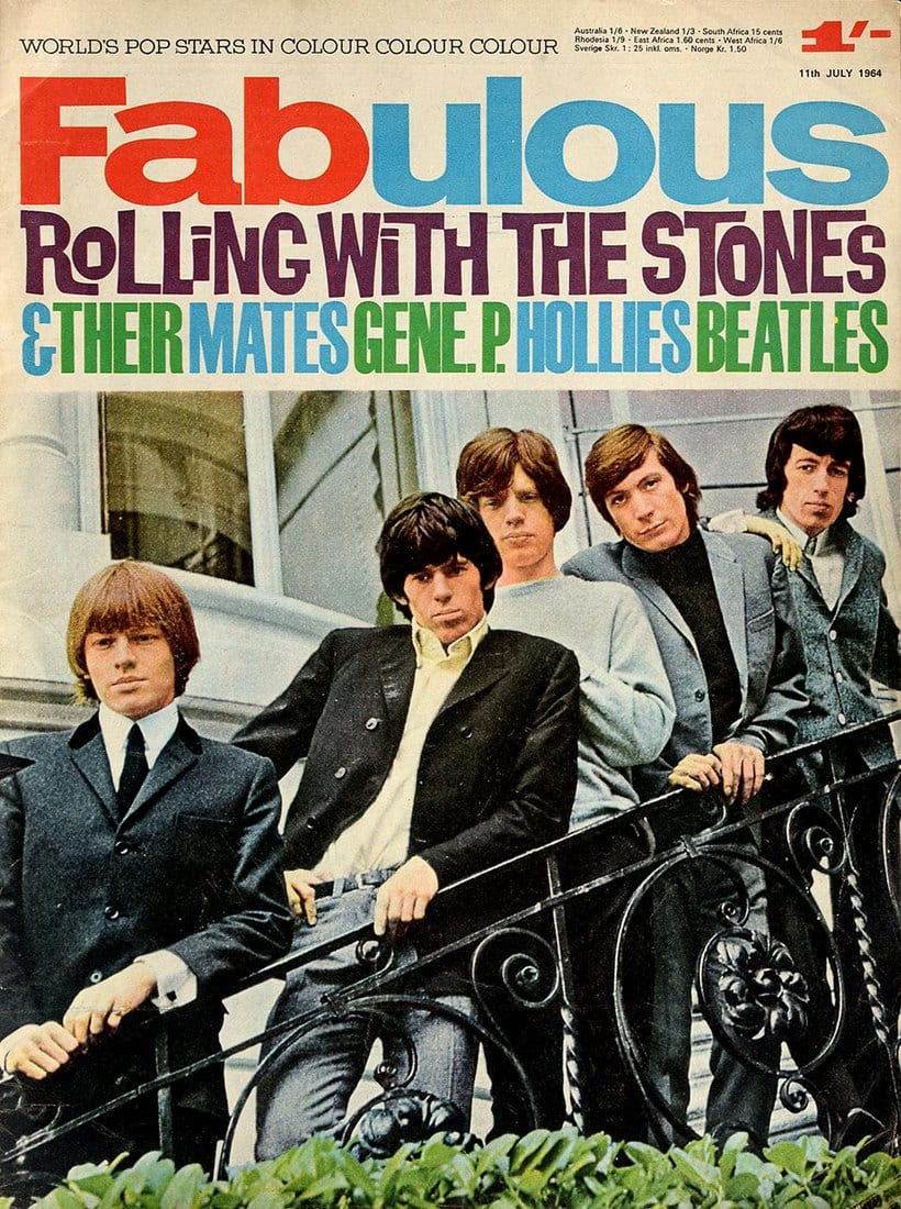 La couverture du magazine anglais « Fabulous » du 11 juillet 1964 : la photo des Stones a été prise dans le parc de l’Eden Palace par Derek Berwin (Sam’s Collection).