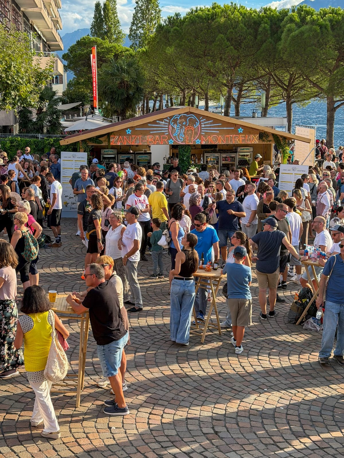 La foule sur les quais, entre les stands et le lac.