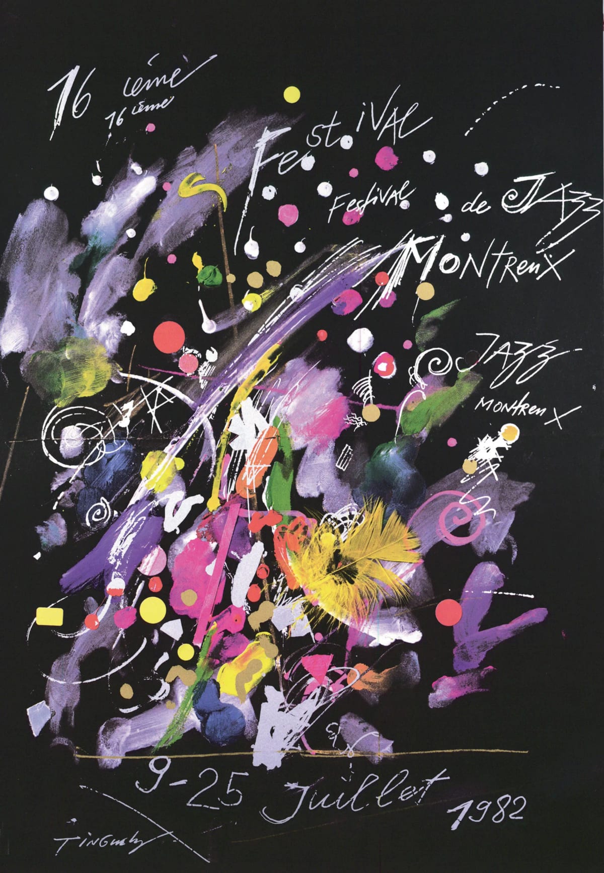 L’affiche du Montreux Jazz Festival 1982 par Jean Tinguely : la première conçue comme une œuvre d’art, dont le lettrage a inspiré le logo du festival.