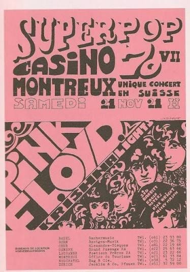 L’affiche du festival Super Pop 70 : « Unique concert en Suisse », Pink Floyd au Casino de Montreux, samedi 21 novembre 1970.