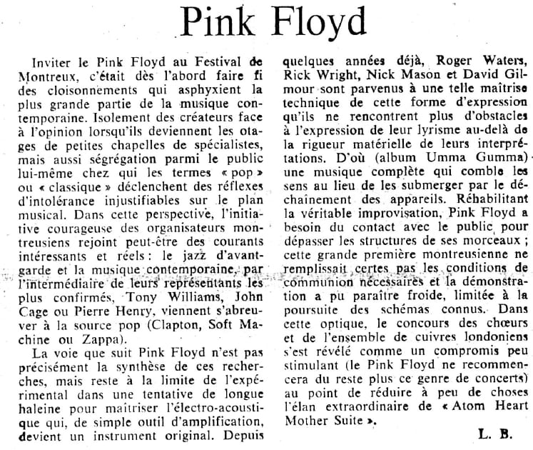 Le compte rendu du concert par « L. B. » dans la Gazette de Lausanne du 29 septembre 1971.