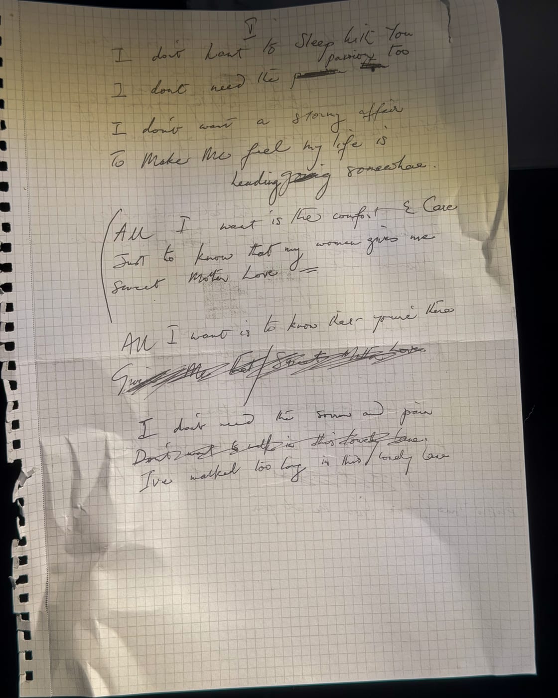 Le manuscrit des paroles de « Mother Love », la dernière chanson enregistrée par Freddie Mercury.